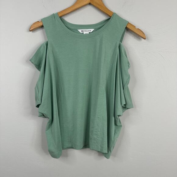 Athleta Raleigh Green Intention Tee Cutout Shoulder - Picture 2 of 10